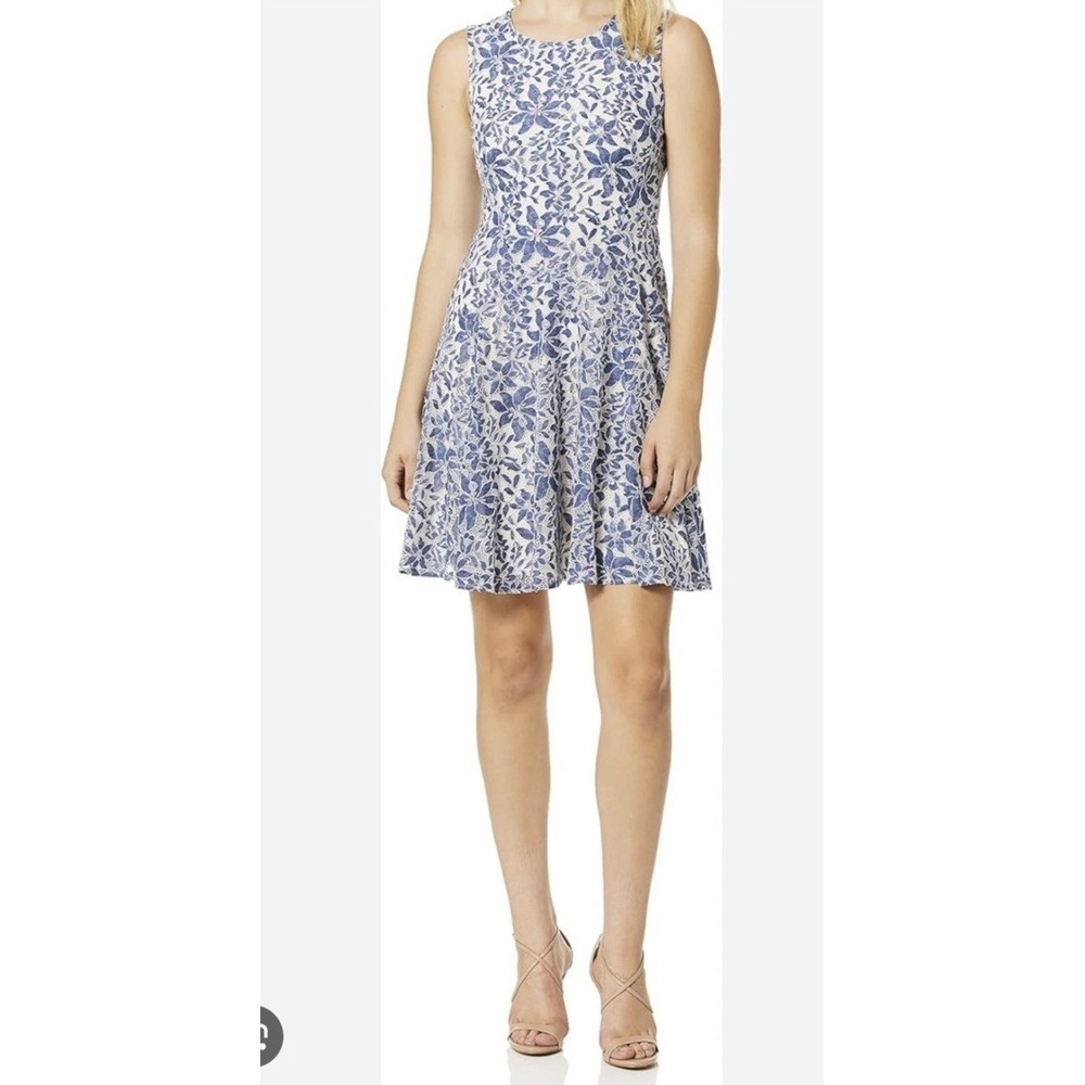 TOMMY HILFIGER Dress Size 2 Blue White Embroidered Sleeveless Lined Zip Up Boho
